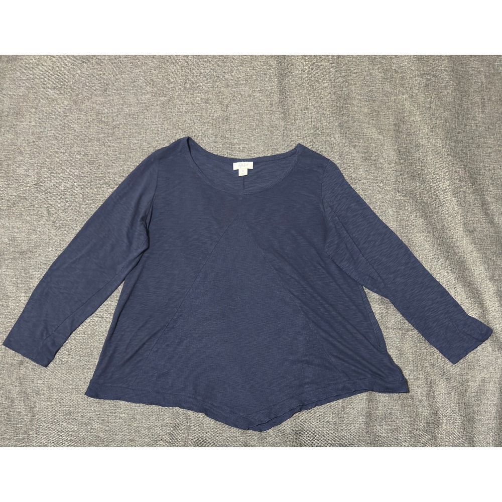Style & Co Womens XL Top Navy Blue Long Sleeve Sharkbite Hem Mixed Media